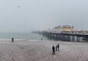 Brighton seafront was covered in snow yesterday afternoon