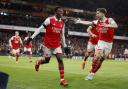Eddie Nketiah celebrates a goal for Arsenal versus West Ham