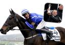 Energumene and delighted jockey Paul Townend  after success at Cheltenham and, inset, Tony Bloom with the trophy
