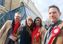 Angela Rayner, centre-left, joined Kemptown MP Lloyd Russell-Moyle, shadow minister Florence Eshalomi and Labour candidate Tristram Burden on the campaign trail yesterday