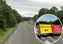 The A24 is closed near Dial Post due to overrunning roadworks