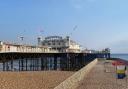 A flagpole was damaged in strong winds on the Palace Pier