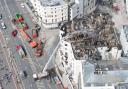 Demolition equipment and the Royal Albion hotel from above