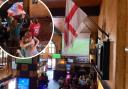 England fans celebrate the Lionesses' victory at at Ye Olde King and Queen