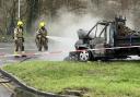 Fire crews were called to Hove after a truck burst into flames
