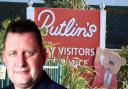 Spike Mayhew and a generic picture of a Butlin's holiday park sign