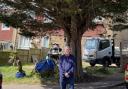 Councillor Atkinson in front of the tree in College Close, Portslade