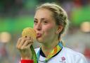 Great Britain's Laura Trott kisses her gold medal
