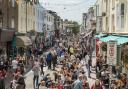 Shoppers crowd into the bohemian North Laine district of Brighton