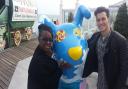 Strictly stars Tameka Empson and Gorka Marquez meeting Palace Pup, the Snowdog on Brighton Palace Pier.
