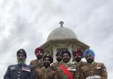 Sikh and Hindu veterans share a lighter moment at the Chattri memorial in the South Downs (Photo: Captain Jay Singh-Sohal)
