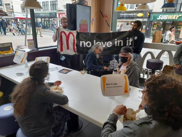 The Argus: Vegan climate activists hosted a sit in at McDonald's in Western Road, Brighton