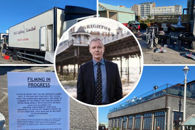 Film crews descended on Hove seafront this morning to shoot scenes for crime drama Grace