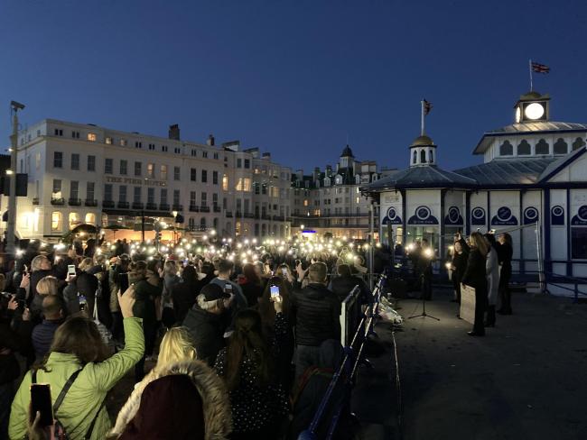 People gathered for a vigil for Sabina Nessa in Eastbourne