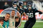 Brighton and Hove Albion players Shane Duffy, Lewis Dunk, Adam Lallana, Jason Steele and Pascal Gross at the Jacksonville Jaguars and Miami Dolphins game