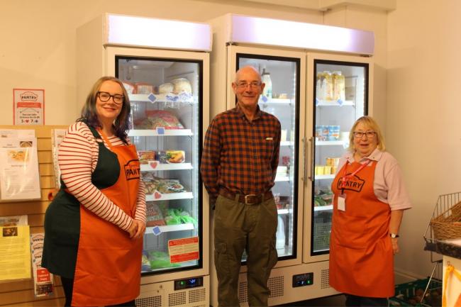 Clive Gravett (centre) founder of The Budding Foundation who donated funds to provide Burgess Hill Pantry with the new fridges.