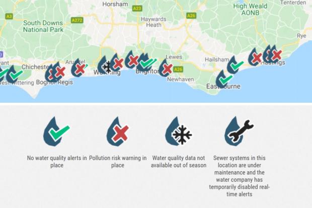 The Argus: Surfers Against Sewage interactive map tracks real-time CSOs (combined sewage overflows) and PRFs (pollution risk forecasts).