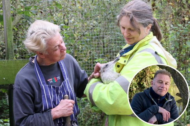 Jetta Elliot, a volunteer on the left, and Julia Gould on the right. Inset shows Chris Packham.