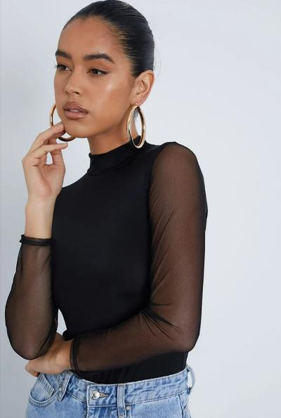 The Argus: Black Mesh Sleeve High Neck Bodysuit. Credit: I Saw It First