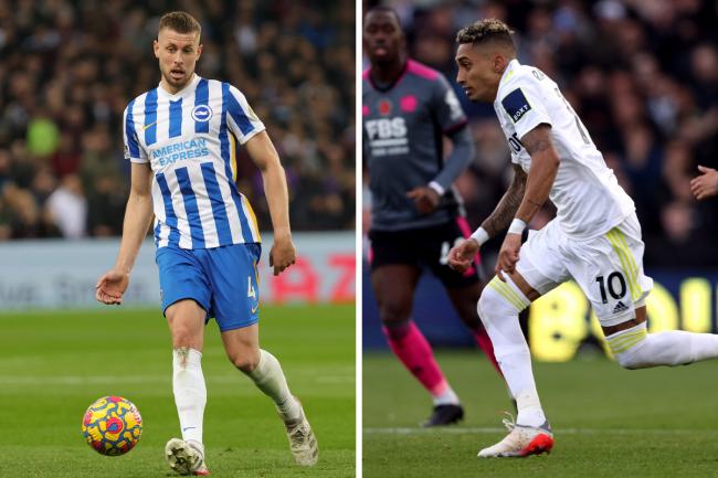 Brighton defender Adam Webster and Leeds' Raphinha could go head to head today
