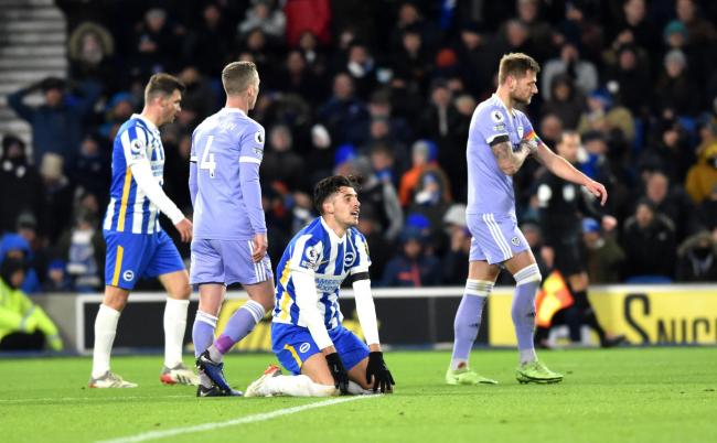 Brighton's Jakub Moder looks frustrated as a chance goes begging against Leeds. Picture Simon Dack