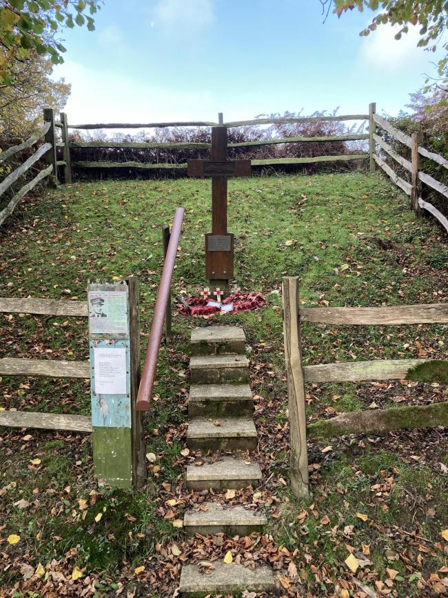 A war memorial, honouring a fallen pilot.
