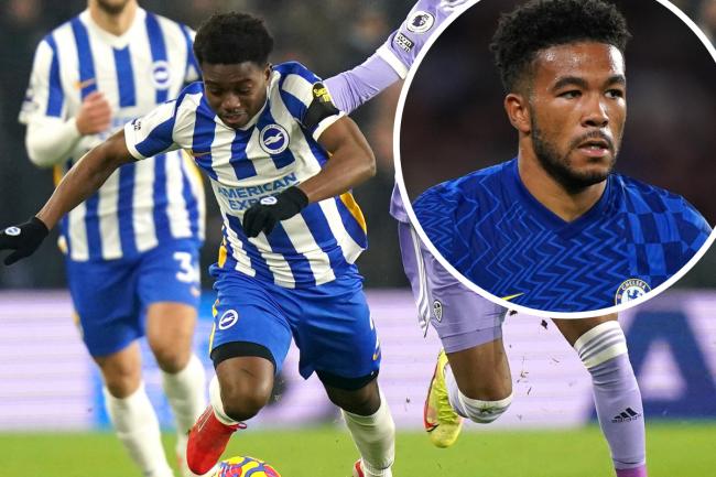 Brighton and Hove Albion's Tariq Lamptey and Chelsea's Reece James