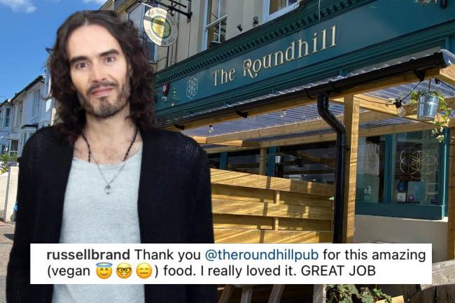 Russell Brand took to Instagram to thank Brighton pub the Round Hill for his 'amazing' food