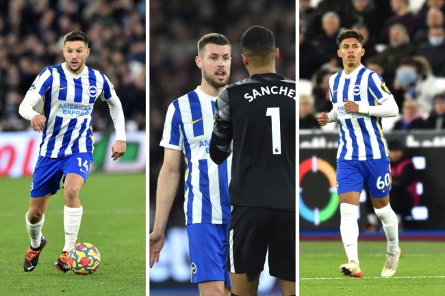 Brighton and Hove Albion trio Adam Lallana, Adam Webster and Jeremy Sarmiento will miss the match against Southampton