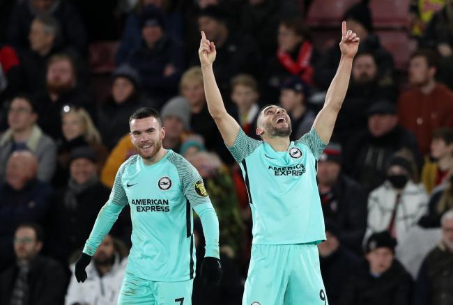 Neal Maupay celebrates scoring Brighton's equaliser against Southampton