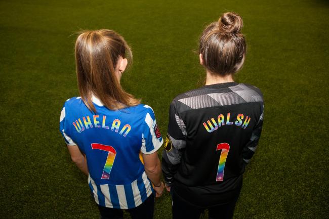 Brighton and Hove Albion women will wear rainbow laces and styles shirts against Manchester United, credit BHAFC/Bennett Dean