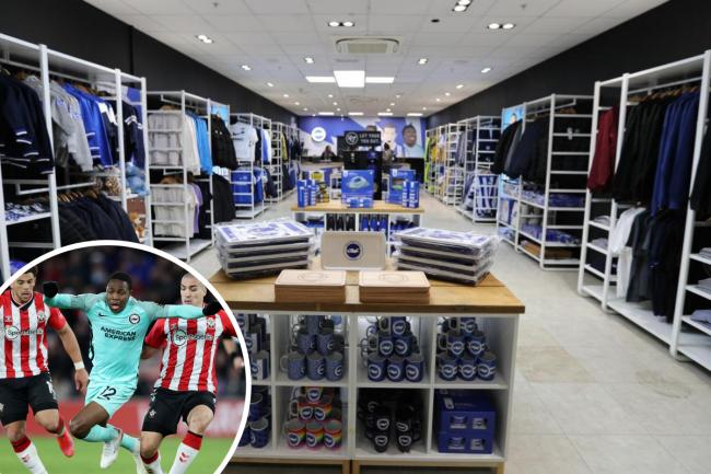 Albion's store in Churchill Square and Enock Mwepu in their last match against Southampton