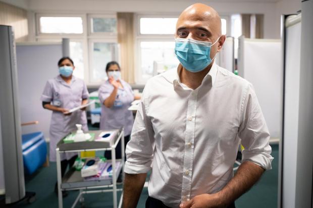 The Argus: Health secretary, Sajid Javid visits St George's Hospital in south west London where he talked to staff and met Covid 19 patients who are being treated with a new anti-viral drug. Photo via PA.