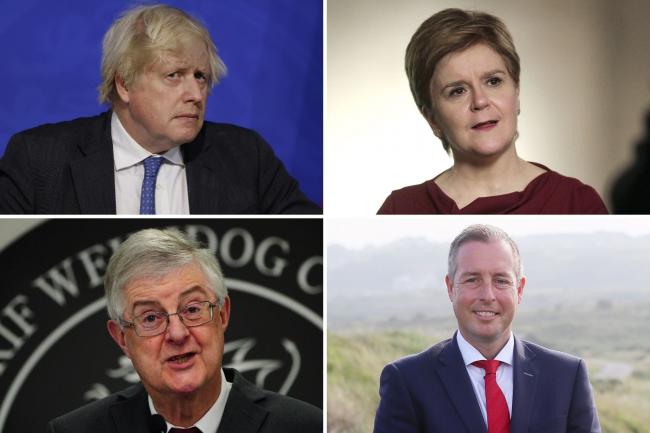 Photos via PA show UK political leaders: Boris Johnson (top left), Nicola Sturgeon (top right), Mark Drakeford (bottom left) and Paul Givan (bottom right).