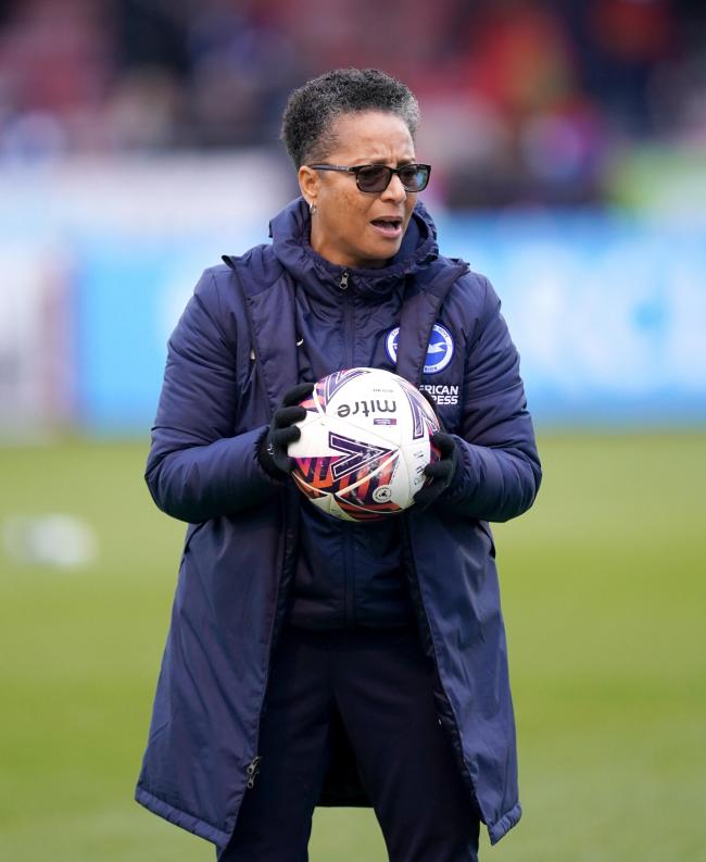 Brighton and Hove Albion manager Hope Powell prior to the Barclays FA Women's Super League match at The People's Pension Stadium, Brighton. Picture date: Sunday December 12, 2021.