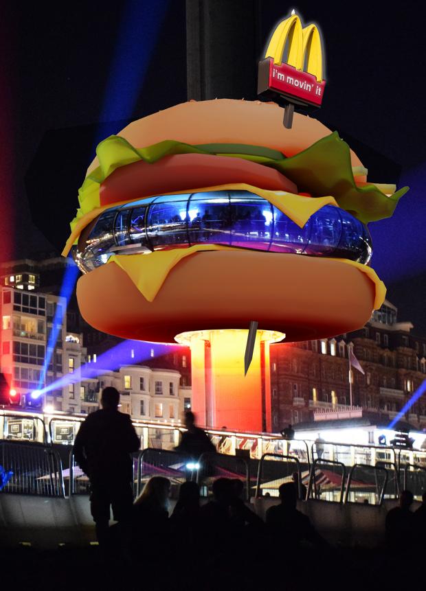The Argus: Mock-up of the i360 with sponsorship from McDonalds. Credit: CC BY-SA 4.0 / Creative Commons Attribution-Share Alike / Random Art / Archi Ram / Mark - 2022 