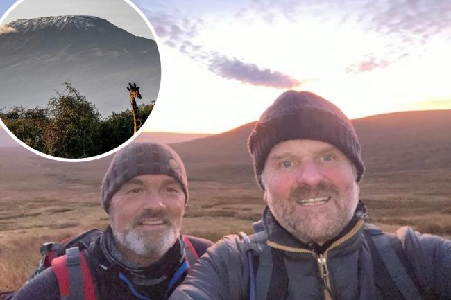 Rob Ward (left) and Andy Brown are set to climb Africa's tallest mountain, Mount Kilimanjaro (inset), to raise money for a hospice