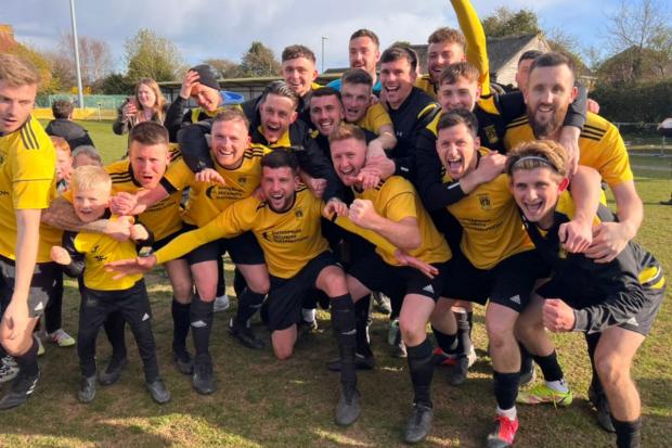 The Argus: The Marigolds celebrate their 4-0 semi-final win over Loughborough Students. Picture from Littlehampton Town FC