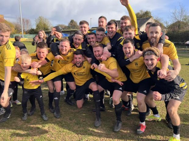 The Argus: The Marigolds players celebrating last Saturday. Picture from Littlehampton Town FC