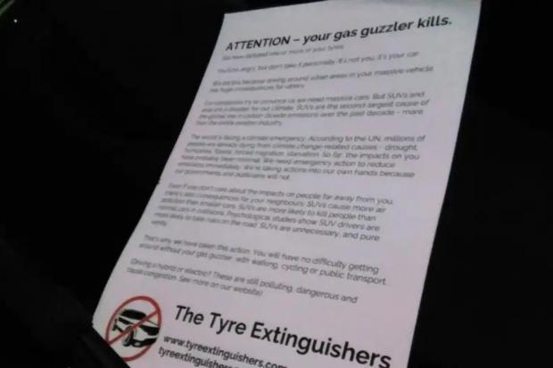 The Argus: Tyre Extinguishers have been leaving leaflets on cars in Brighton and Hove