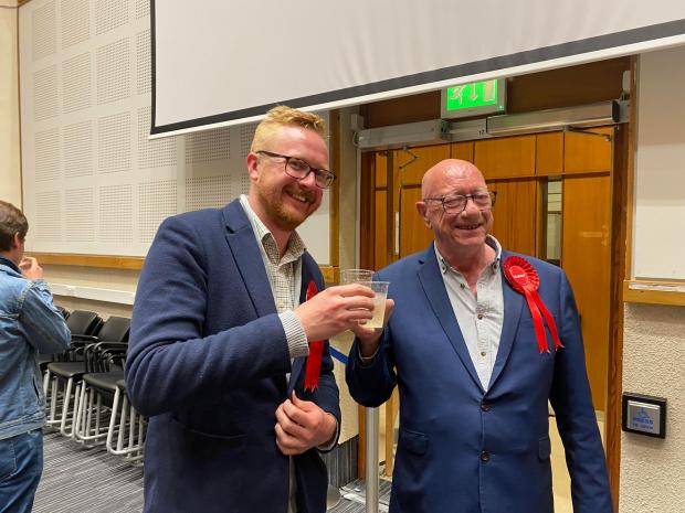 The Argus: Lloyd Russell-Moyle MP and Cllr Robert Mcintosh celebrating the Rottingdean Coastal by-election result