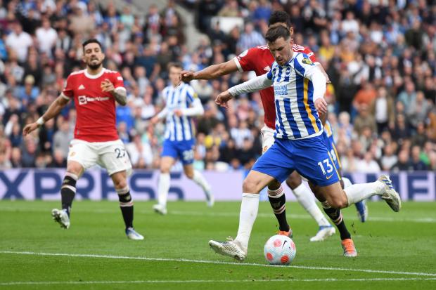 Brighton's Pascal Gross scores against Manchester United