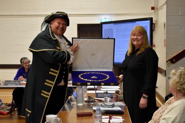 The Argus: Town crier Jon Borthwick and the new mayor of Peacehaven Lucy Jo Symonds