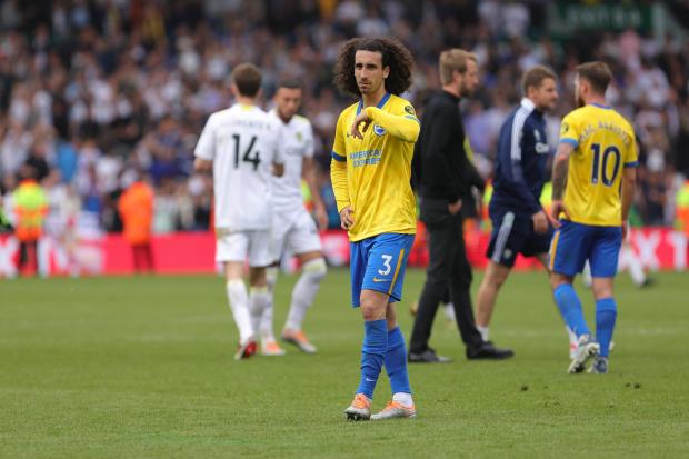 Marc Cucurella looks disappointed after Brighton were helkd by Leeds. Picture Richard Parkes