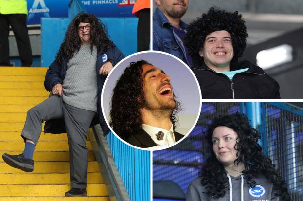 Fans donned the hair of Marc Cucurella, inset