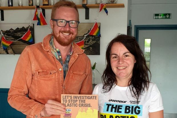 The Argus: Lloyd Russell-Moyle with Greenpeace volunteer Becky Ward. Photo: Greenpeace