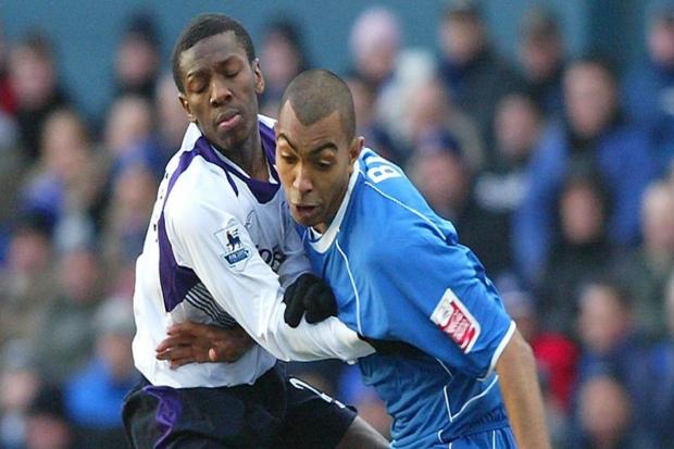 New Crawley Town boss Kevin Betsy, right of picture, in action for Oldham during his playing days