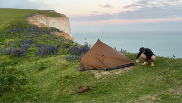 The Argus: Liam Brown spent the night camping in South Downs National Park near Eastbourne. Credit: Liam Brown/YouTube 