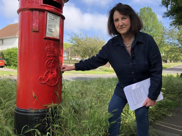 The Argus: One resident demonstrates the height of some of the grass by a post box along the road