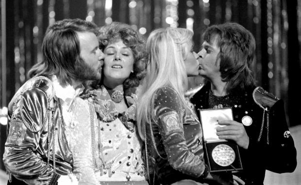 The Argus: The pop group Abba congratulate each other in Brighton, after winning the Eurovision Song Contest for Sweden with "Waterloo"